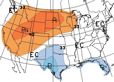 Temperature Outlook April - August 2005 The long-lead temperature forecasts from the NOAA Climate Predictions Center (CPC) indicates an increased probability of above normal temperatures in most of