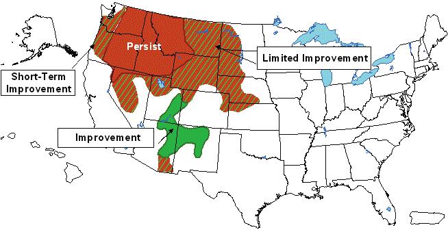 Seasonal Drought Outlook through May 2005 Source: NOAA Climate Prediction Center According to the NOAA Climate Prediction Center, continuing storms have eased drought across the Southwest and Great