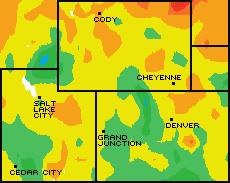 Pockets of up to 4 F above average existed in parts of northern Wyoming, northeastern Utah and north-central Colorado.