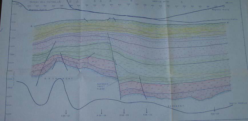 SW Gravity profile NE Depth profile Scale: 1: 50,000 Figure 3 - Depocentres in the southwest and northeast in the Semliki basin The Lochichar Basin of NE Kenya was found to have abundant source rock.