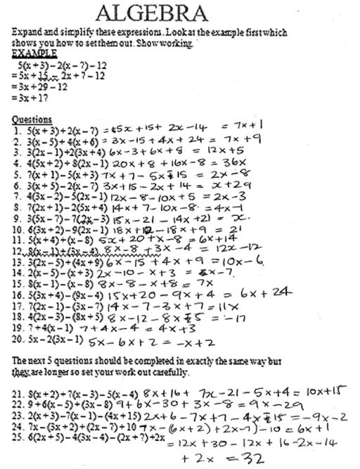 Year 10 - Work sample 6 Work sample 6: Algebraic expressions Correctly expands and simplifies algebraic expressions.