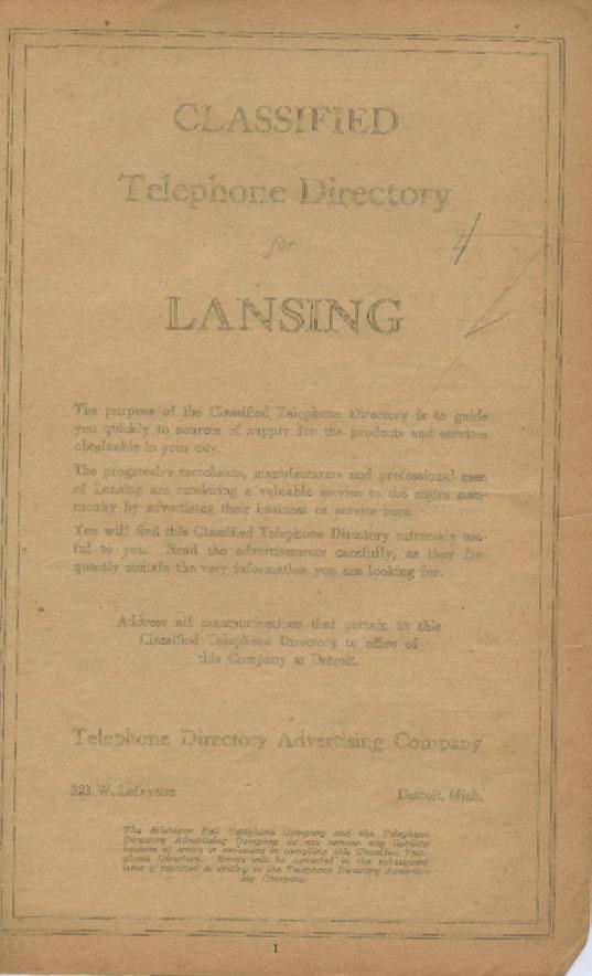CLASSIFIED Telephone Directory far LANSING The purpose of the Cla~sified Telephone Directory is to guide you quickly to sour<'es of supply for the products and services