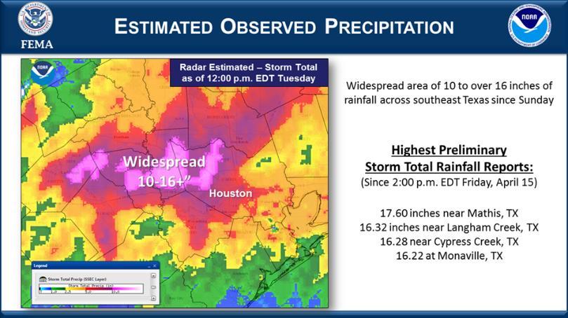 Flash Flooding Texas Current Situation: Severe thunderstorms and recent heavy rain (10 to 18 inches) continue causing significant flooding for the Houston Metropolitan area (Harris County) Threat for