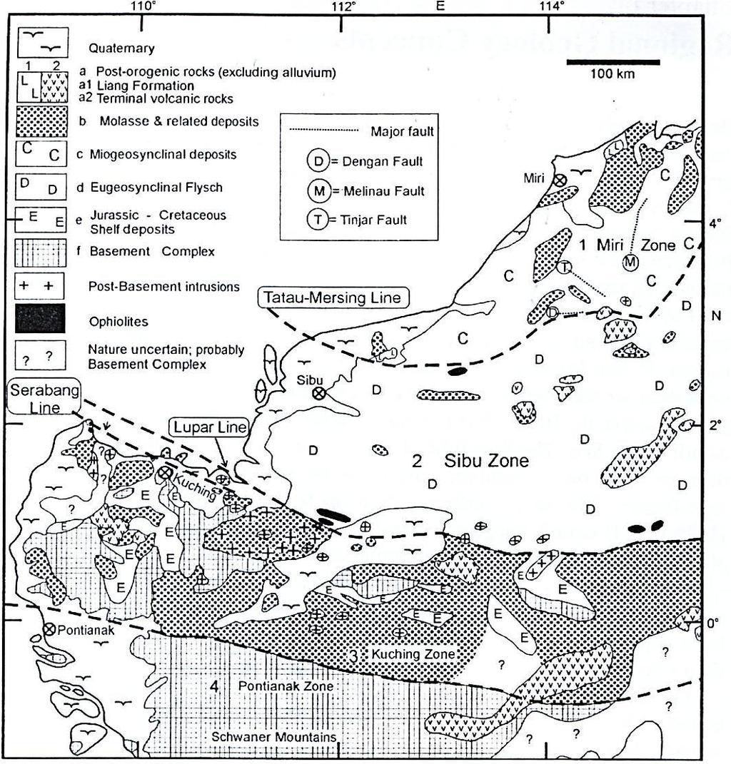 Chapter 2: General Geology & Structure 3 Kuching Zone Fig. 2.1 Structural zones of northwest Borneo (after Hutchison, 2005).