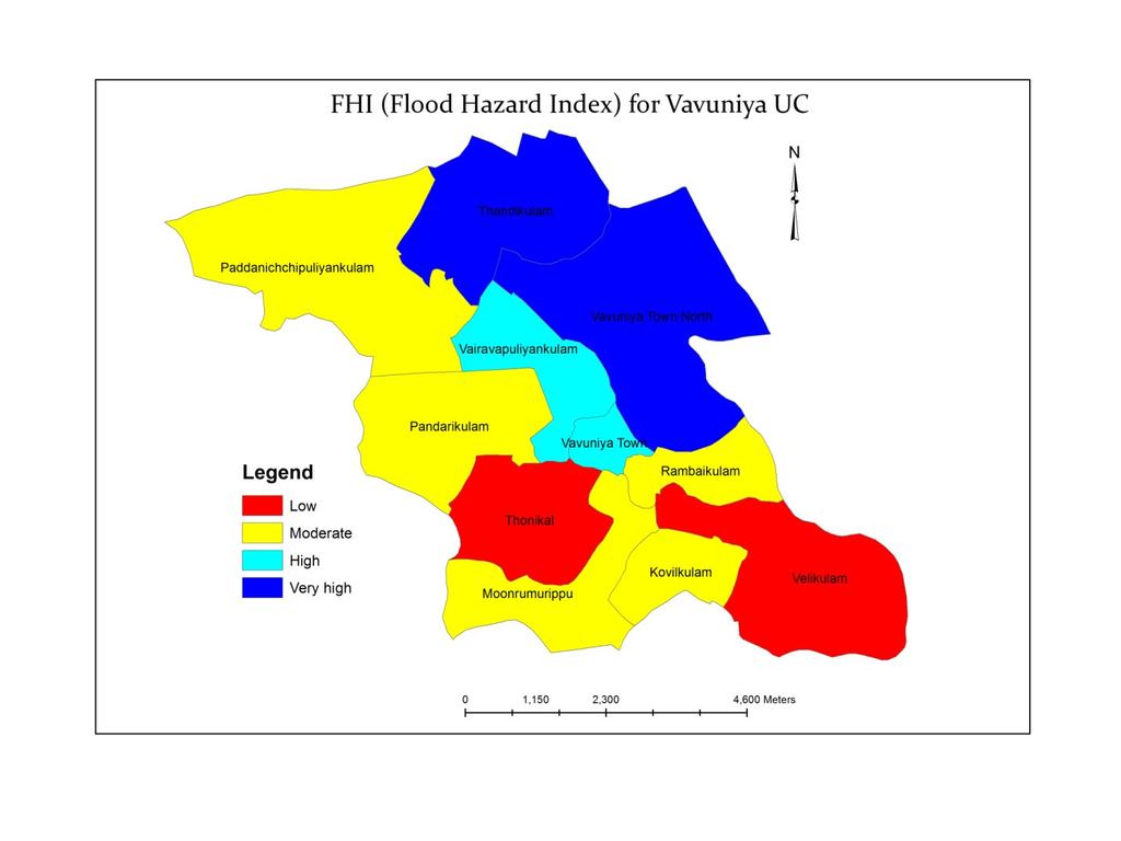 Figure-5 FHI in GN divisions of Vavuniya UC Resulted Hazard category showed that only 2 GN divisions out of 11 in Vavuniya UC limit have classified as low.