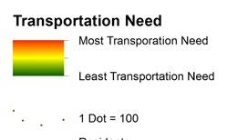 This transportation need index is a composite of a variety of demographic and socieconomic factors related to mobility (including: % residents aged under 18, % residents aged over 65, % households in