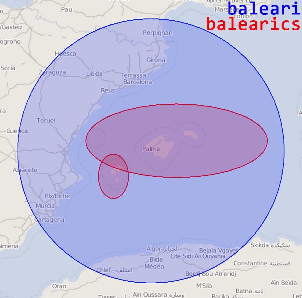The density peaks of baleari and balearics are principally located on the islands, whereas those of occupylondon and occupylsx are centered near St.