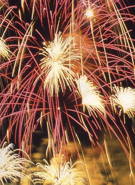 The colorful lights of fireworks are emitted by "excited" atoms; that is, by atoms that have