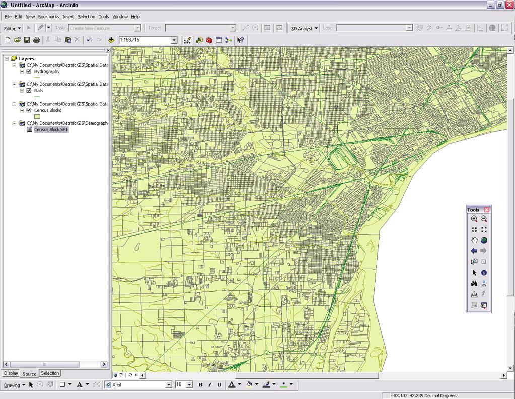 ArcMap - ArcInfo Interface >>>>>>>>>>>>>>>>>>>>>> 3 4 2 1 5 1. Map Layers Display. Right click on any layer to bring up a series of functional options, including opening the attribute table.