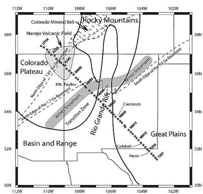 RGR seismic travel time residuals Map of the southwestern United States showing the location of the La Ristra