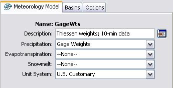 Click the New button in the Meteorologic Model Manager window and enter a Name and Description in the Create A New Meteorologic Model window.