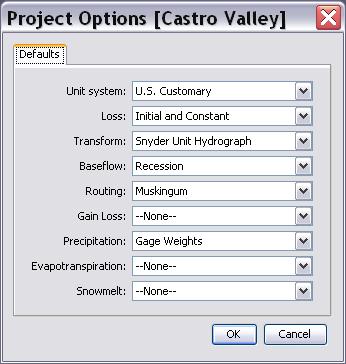 Chapter 3 Example Figure 27. Setting the project options. Input Data Create a precipitation gage for the Fire Department data. Select the Components Time-Series Data Manager menu item.