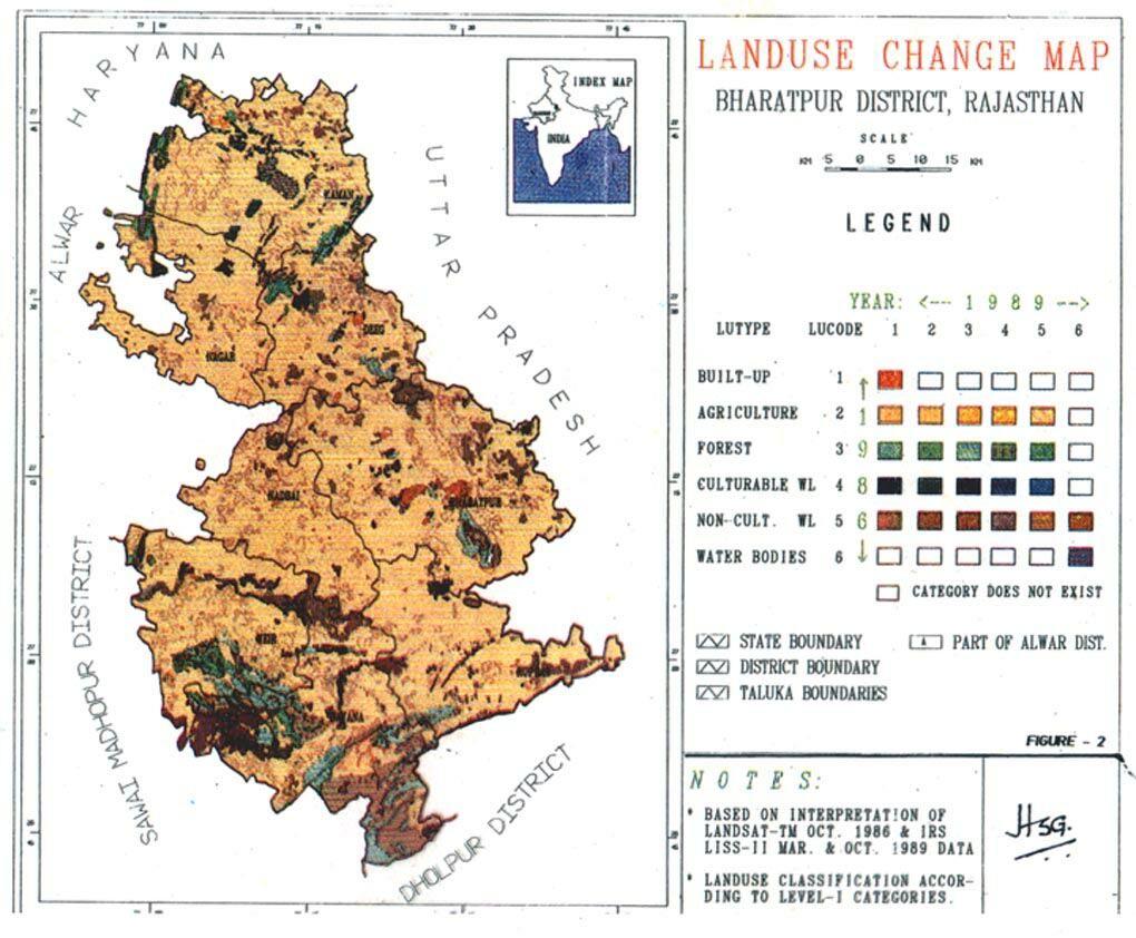 Table - 3 and Table - 4 show there land use statistics for the district during 1986 and 1989 respectively. Fig.