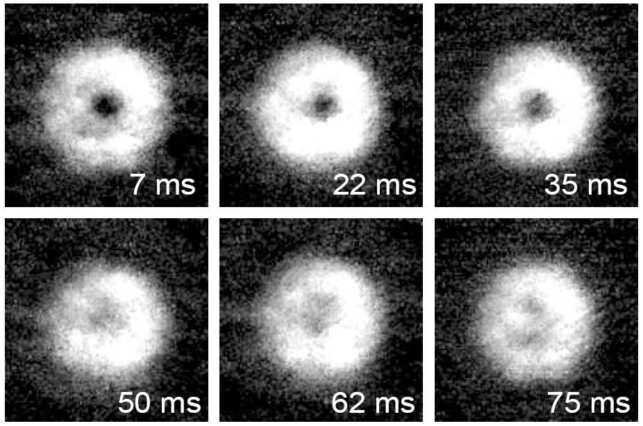 Axial absorption images of condensates after 15 ms of ballistic expansion with a variable