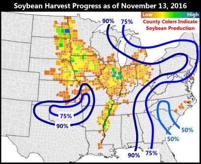 above trend) The maps below track crop progress across the U.S. for the corn and soybean crops based on weekly data from the USDA crop progress report.