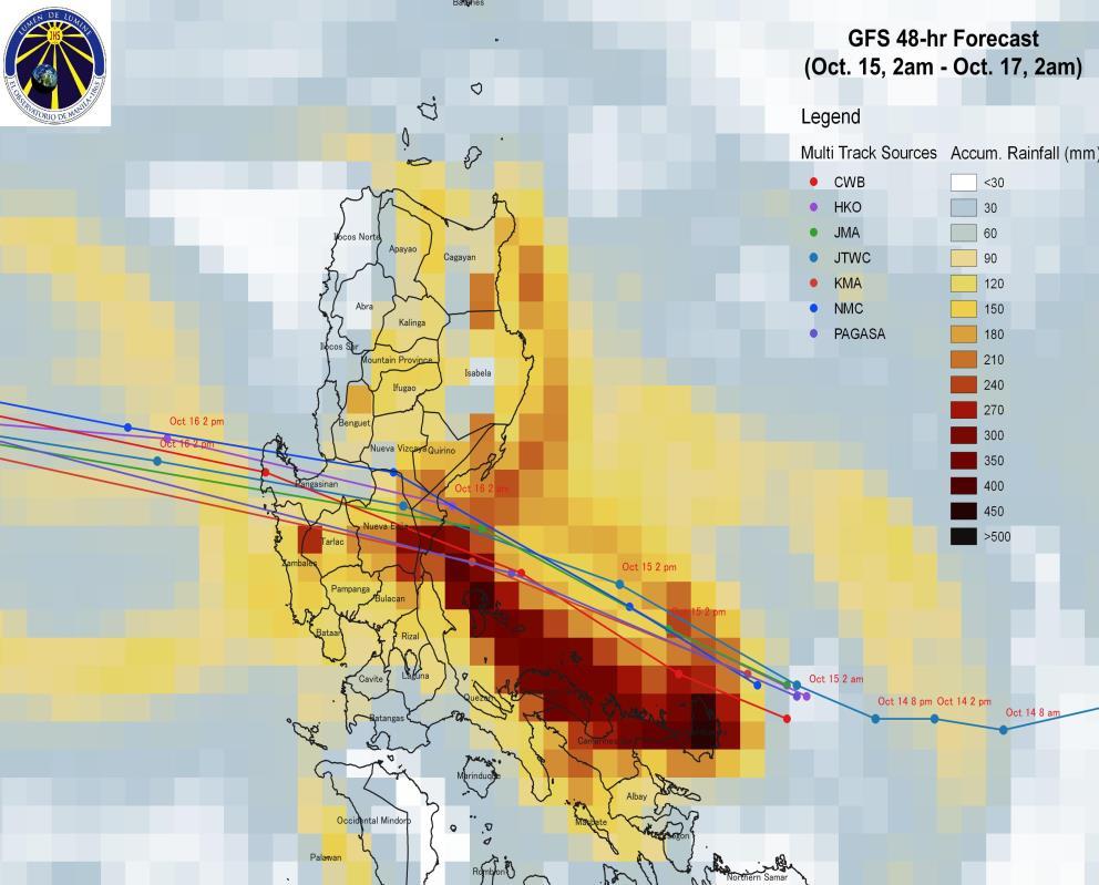 Potential rainfall associated with TS Karen Potentially high 2- and 3-day accumulated rainfall over eastern coasts of Bicol region (especially Catanduanes), Quezon (Polillo Island ), Aurora, Nueva