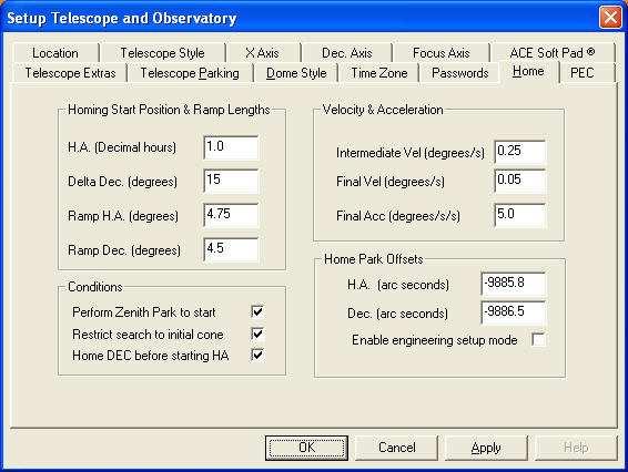This dialog is used with telescopes having