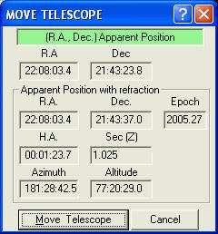 successfully entered click on the GoTo to move the telescope.