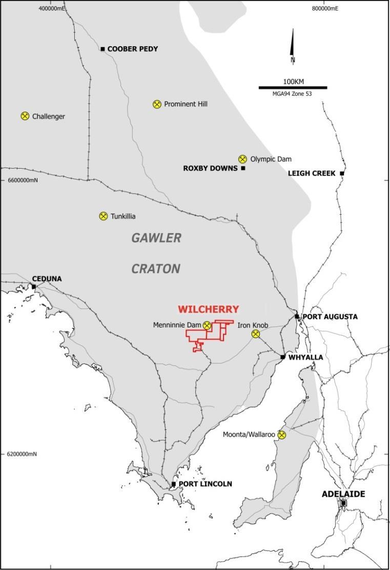 WILCHERRY PROJECT The Project is located within the southern part of the Gawler Craton in the northern Eyre Peninsula and comprises six exploration licences covering 1,074 km 2.