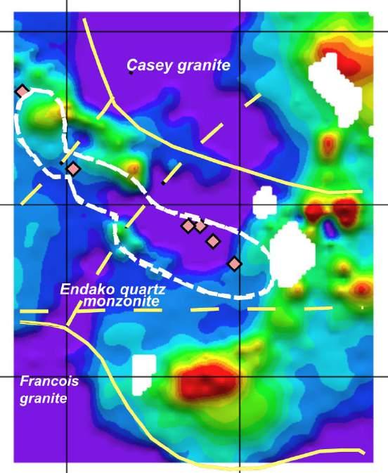 Resistivity at Endako Casey Granite Endako Quartz Monzonite Least-altered Potassic alteration Phyllic (Qtz-ser-py) Argillic (Kaolinite) Least-alt d Casey