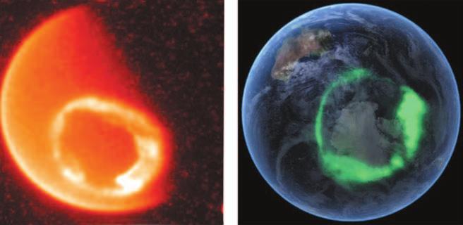 534 Encyclopedia of the Solar System FIGURE 12 (Left) The image shows Earth s aurora observed with the Far Ultraviolet Imaging System on the IMAGE spacecraft during a major geomagnetic storm that