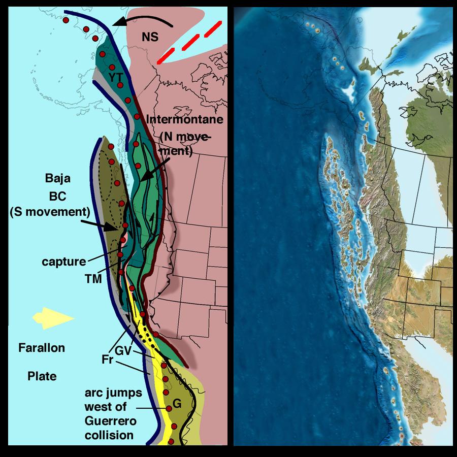 Mesozoic Tectonics The culmination of several hits and docking events from the Jurassic to the Cretaceous produced major phases of
