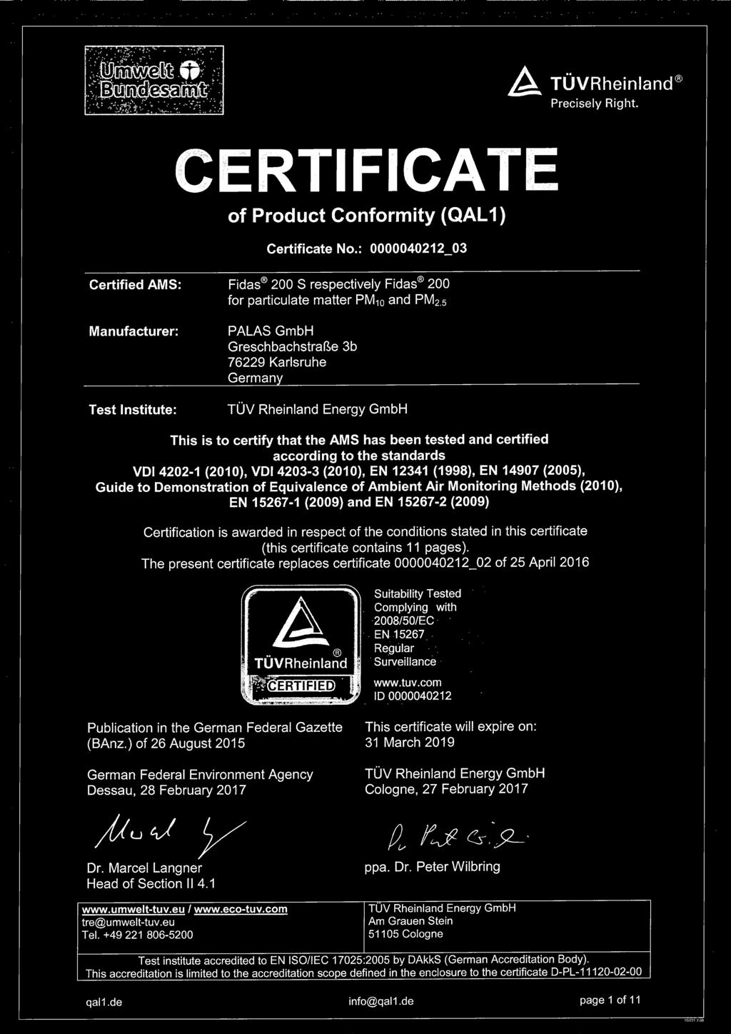 respect of the conditions stated in this ceriificate (this certificate contains 11 pages).