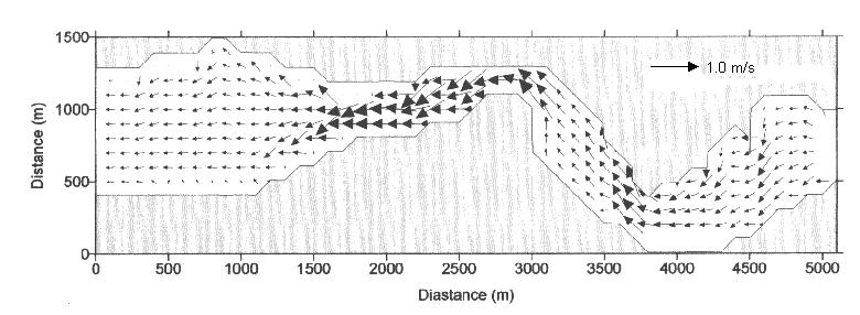 Fig. 4. Currents during ebb tide for the existing bathymetry Fig. 5.