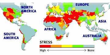 Global Challenge Stress on world s major river basins, comparing the amount of water available to the amount of