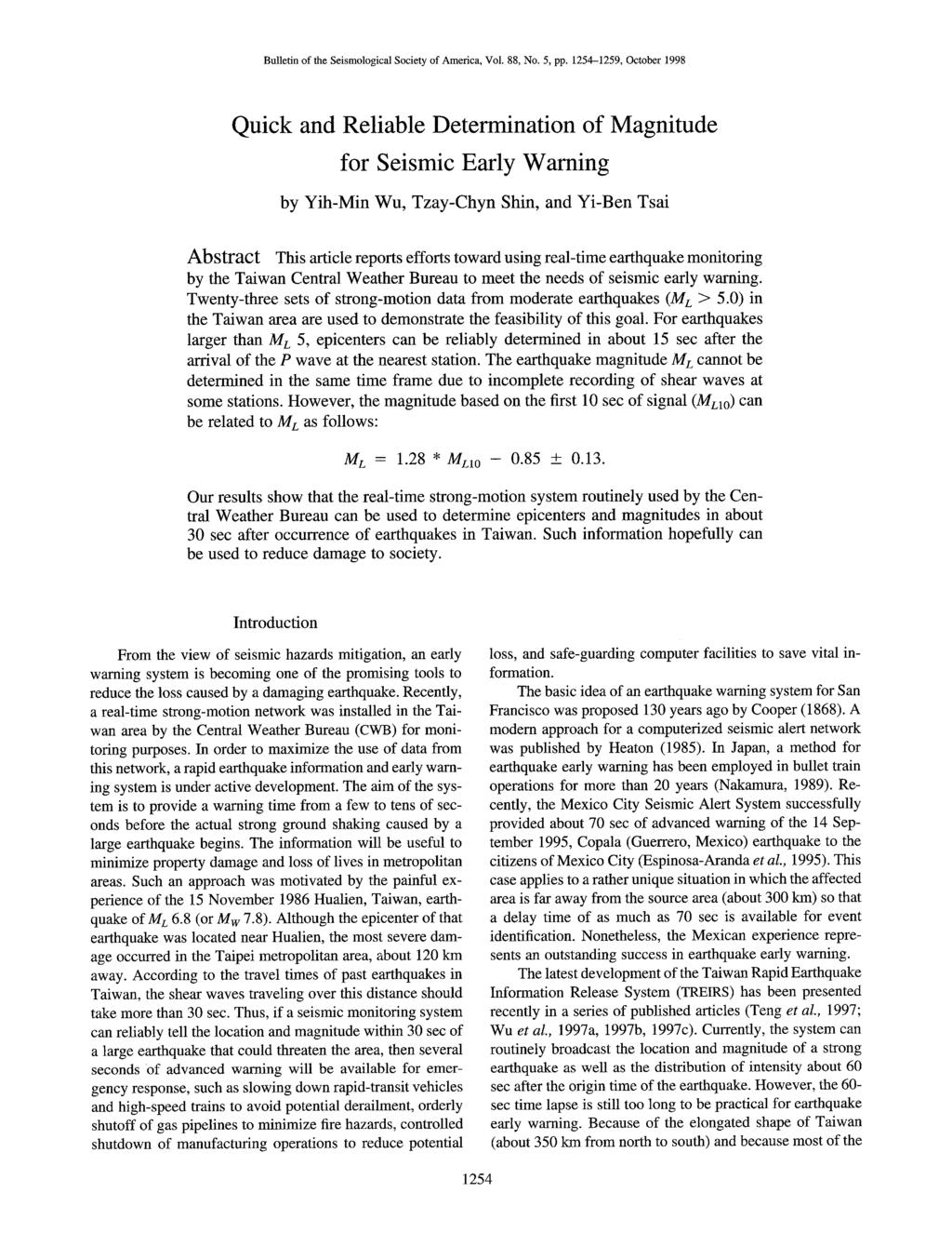 Bulletin of the Seismological Society of America, Vol. 88, No. 5, pp.