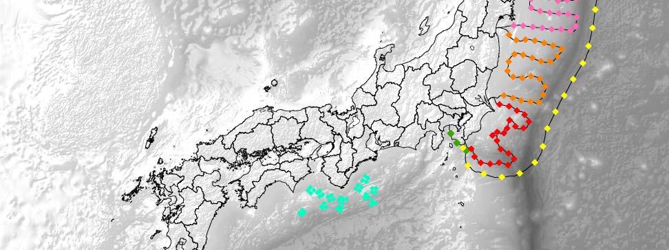 - Covers the wide area of Japan Trench from Kanto to Hokkaido. - At least one observatory in a source region of M7.5 earthquake.