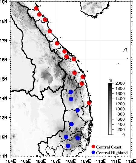 autumn rainfall (right) for period 2001-2007 over Central Vietnam