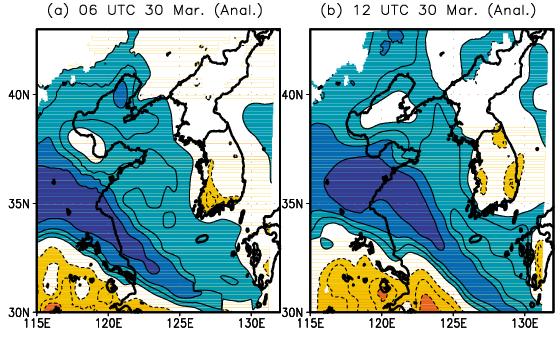 It is proved that WRF simulated broad region of warm advection over 9 ⅹ10-3 K s - 1 compared with MM5 and COAMPS in the Yellow Sea on 12 UTC 30 March 2007.