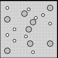 Figure 1: A submicroscopic representation of a heterogeneous mixture. The gray circles are one substance (e.g. one cereal) and the white circles are another substance (e.g. another cereal).