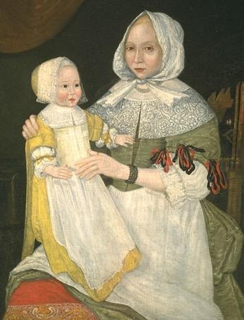 Examining Puritan Life Describe the painting. What are the mother and child doing? Describe their clothes. Describe the faces of the mother and child.