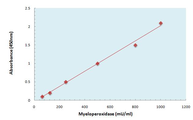STANDARD CURVE Correct for background absorbance. For each point, subtract the value derived from the negative control. Plot the Myeloperoxidase concentrations vs.