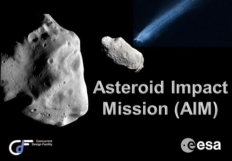 AIM mission goal AIM (Asteroid Impact Mission) dual spacecraft momentum transfer characterization concept.