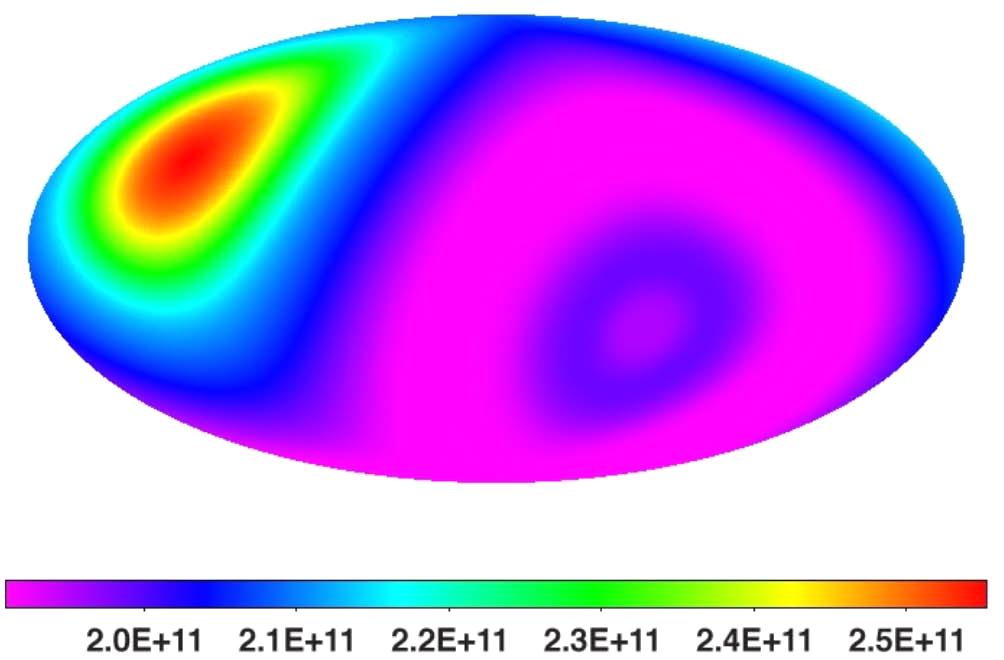 Simulated Fermi LAT exposure for five years of all-sky scanning at 100 GeV cm