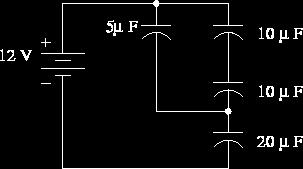 5 in parallel with this equivalent capacitor gives 10 as the next equivalent. The circuit therefore consists of a 10 in series with the 20 capacitor.