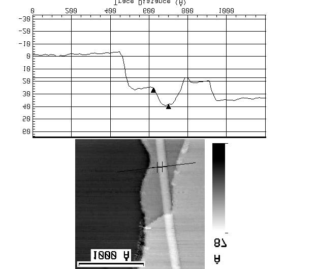 L.P. BIRÓ, G.I. MÁRK, J. GYULAI, P.A. THIRY 105 Fig. 2 Constant current STM image of a carbon nanotube on HOPG in an area with two cleavage steps, U t = 0.1 V, I t = 0.85 na, scan rate 1 Hz.