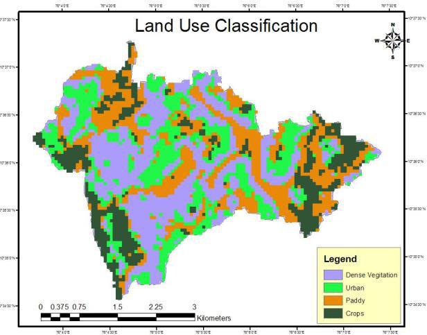 DRAINAGE DENSITY MAP FIGURE 3. LINEAMENT DENSITY MAP Landuse map (Figure 4) of AOI was derived from LISS-III imagery through supervised classification.