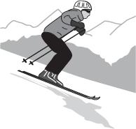 (b) The diagram shows a skier who is accelerating down a steep ski slope. Draw an arrow on the diagram to show the direction of the resultant force acting on the skier.