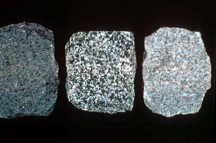 Composition: Mafic Intermediate Felsic Rock Name: Gabbro Diorite Granite Phaneritic igneous rocks crystallize