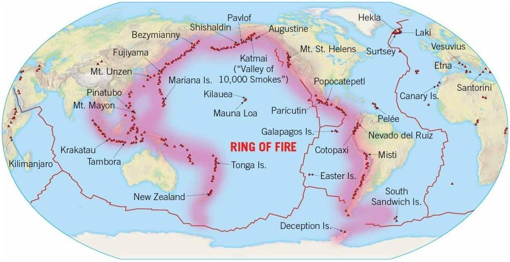 Plate Tectonics and Volcanic Activity Most volcanoes are found near: Ring