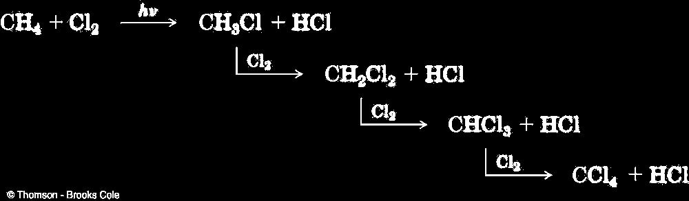 CH 3 CH 3 + Cl 2, hv CH 3 CH 2 -Cl + HCl ethane ethyl chloride CH 3 CH 2 CH 3 + Cl 2, hv CH 3 CH 2 CH 2 -Cl + CH 3