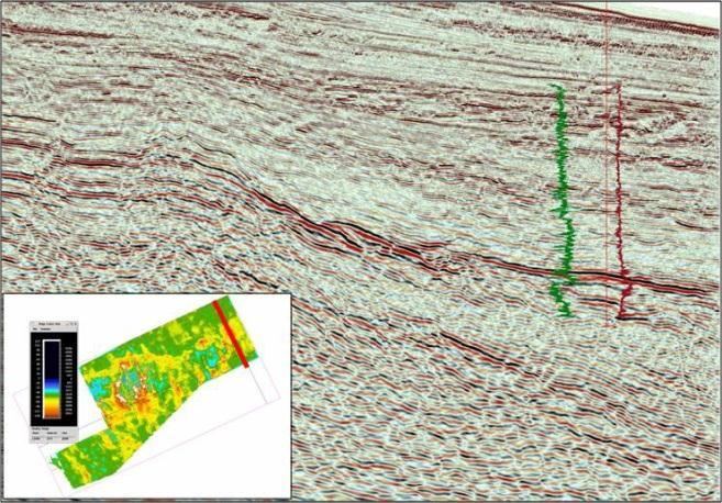 encompassed within the seismic sequence bounded by two surfaces corresponding to the canyon top and bottom. The close up view of the seismic to well tie is presented in Fig. 6A & 6B.