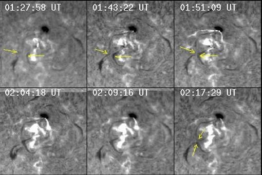 No. 2, 2010 FLARE EVENTS ON 2003 NOVEMBER 20 1197 Figure 3. Hα images of the first flare (1N/M1.4) showing the evolution of filaments and their interaction. The size of each image is 315 315.