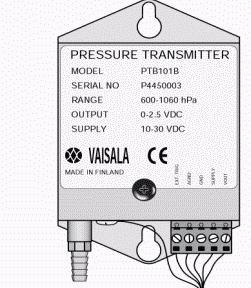 Sensors cabinet of installed AWS Atmospheric PressureVaisala PTB100 Analog Barometer 600.. 1060 mb ±0.5 mb @ +20 C±6 mb maximum within -40.. +60 C range.