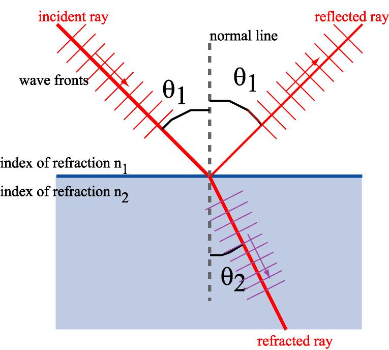 Reflection and refraction These materials are dielectrics. Define index of refraction n by n = c/v.