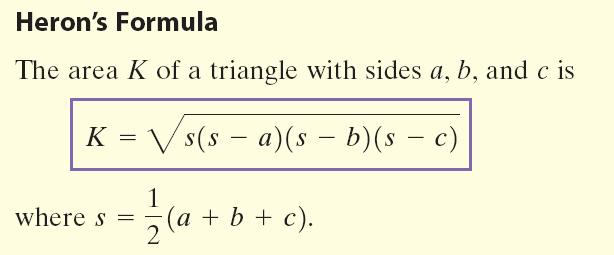 So, assuming you are given (or can easily find) the height, h, then the formula to use is 1 K bh. However, we often are given triangles where the height (also called altitude) is not known.